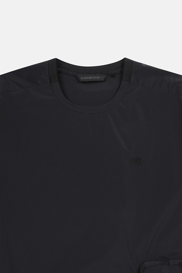 코오롱스포츠-의류 상의-여성 솔라이트 UV 우븐 포켓 라운드넥 반팔 티셔츠