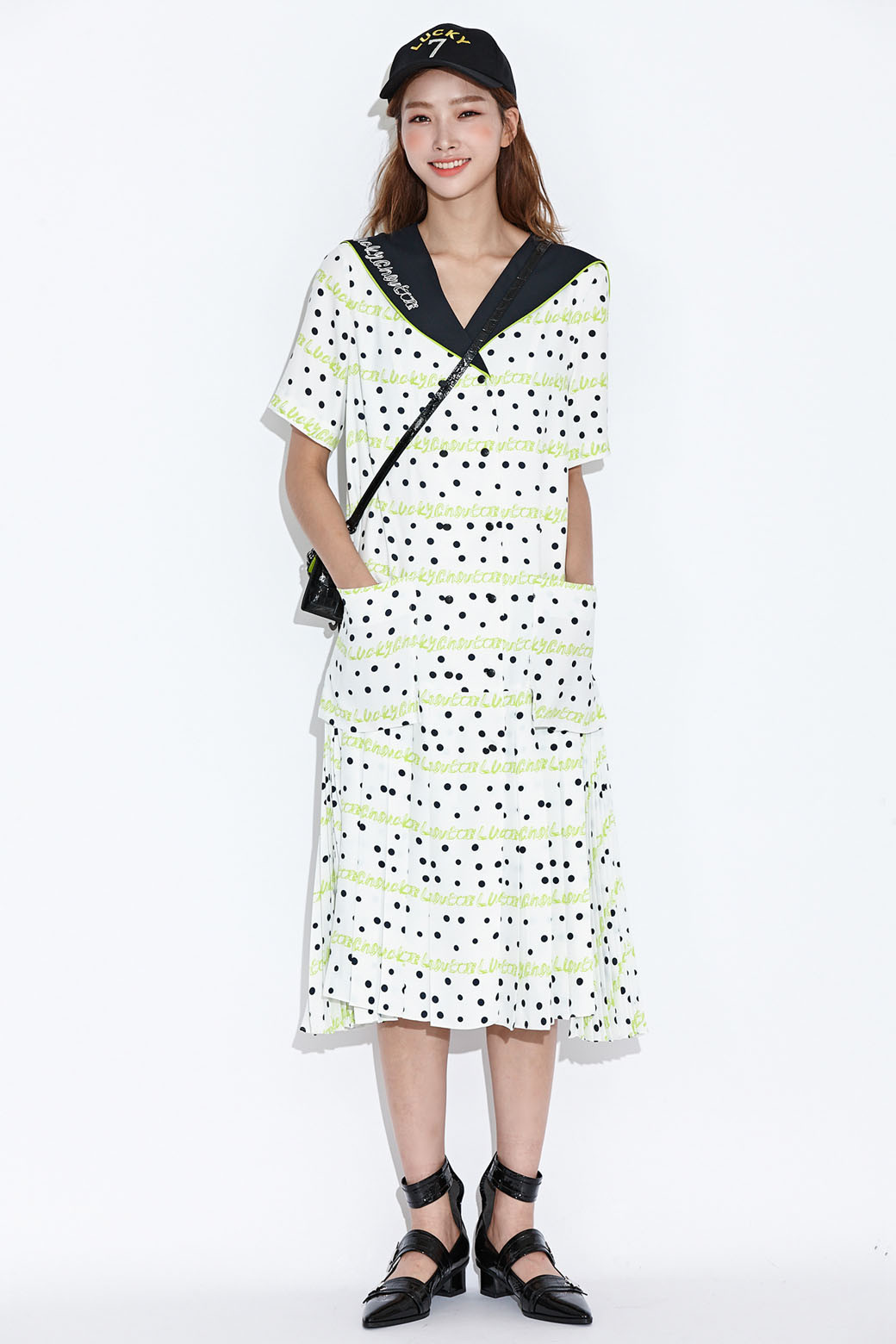  Lettering Dot Sailor Long Dress