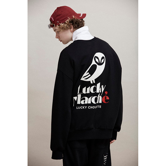럭키마르쉐(LUCKYMARCHE) 오버사이즈 마르쉐 슈에뜨 스웻셔츠_LQTAW20100BKX