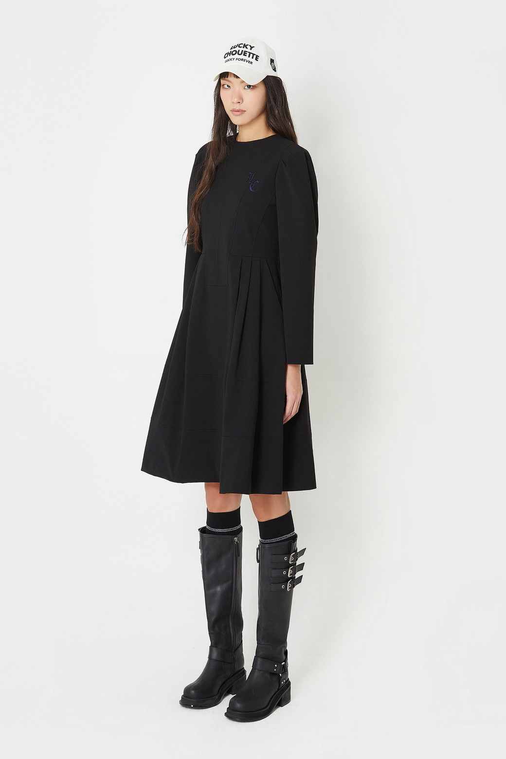 LC Logo Puff Sleeve Dress_LUCKY CHOUETTE