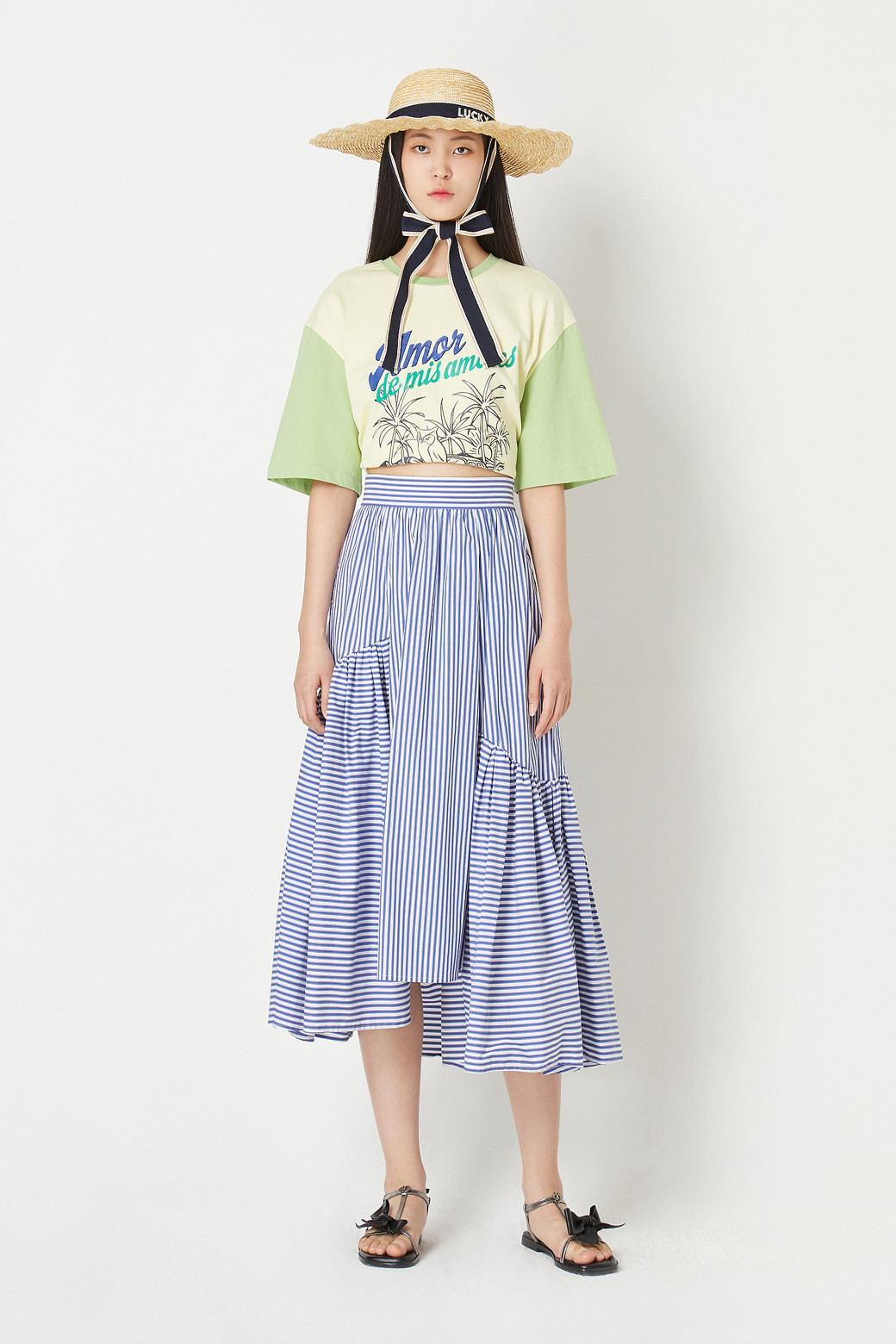 [럭키슈에뜨]Stripe Back Banding Shirring Skirt_LFKAM23620XXX [W CONCEPT]