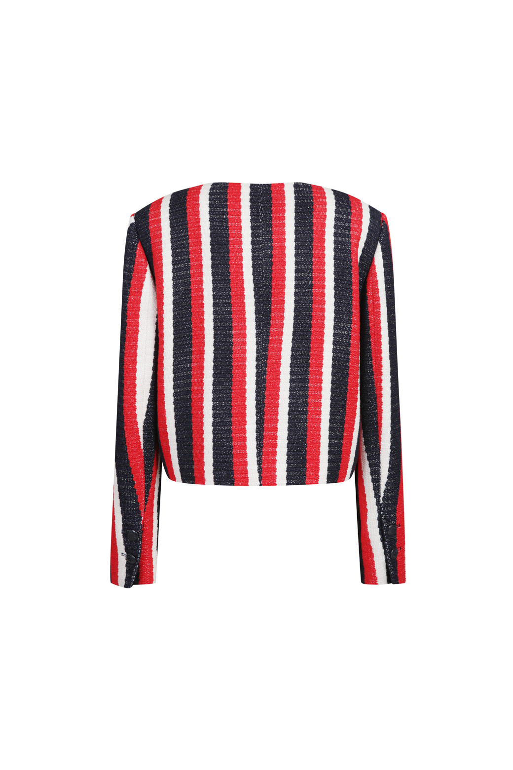 Rugby Stripe Collarless Tweed Jacket_LUCKY CHOUETTE