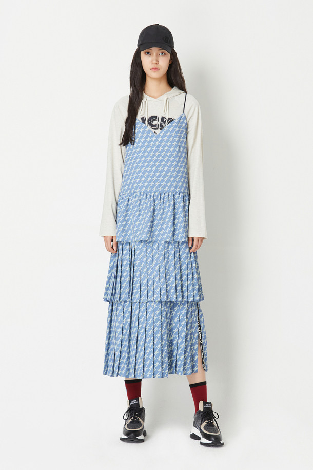 LUCKY CHOUETTE - 원피스 - Lucky Lettering Print Pleats Slip Dress