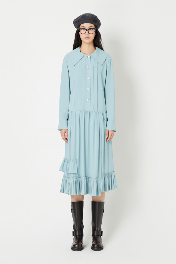 Pleats Collar Long Dress_LUCKY CHOUETTE