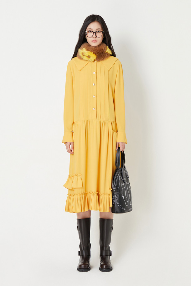 Pleats Collar Long Dress_LUCKY CHOUETTE