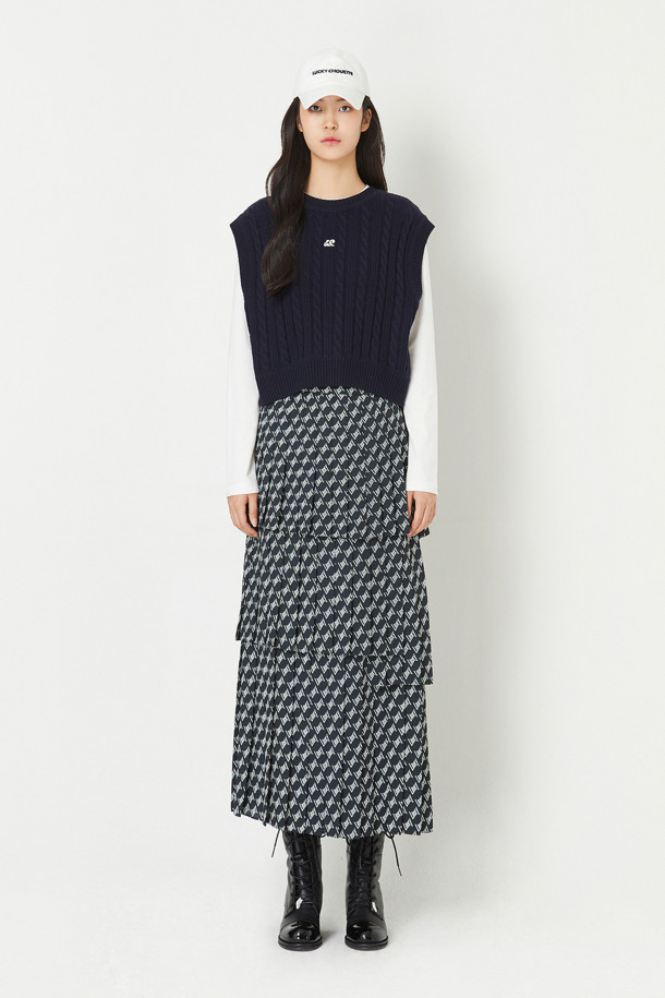 LUCKY CHOUETTE - 스커트/팬츠 - 3-Layer Pleats Back Banding Long Skirt (Print)