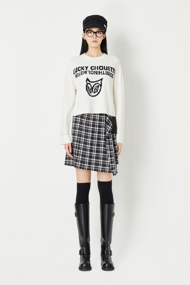 LUCKY CHOUETTE - 미디스커트 - Denim Overcoat Checkered Pleats Skirt