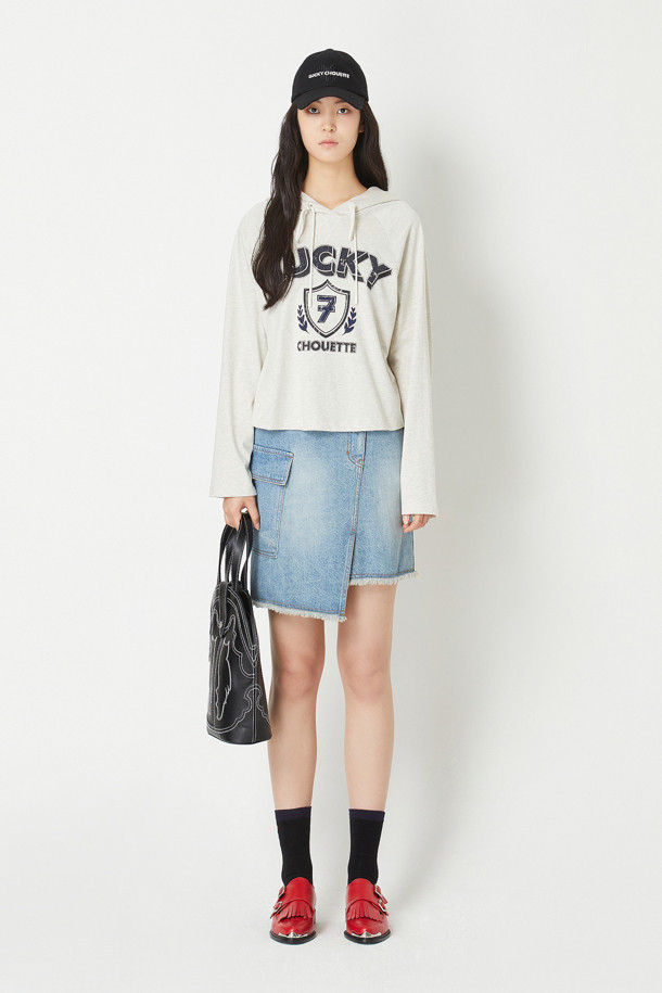 LUCKY CHOUETTE - 스커트/팬츠 - Out Pocket Unbalanced Denim Mini Skirt