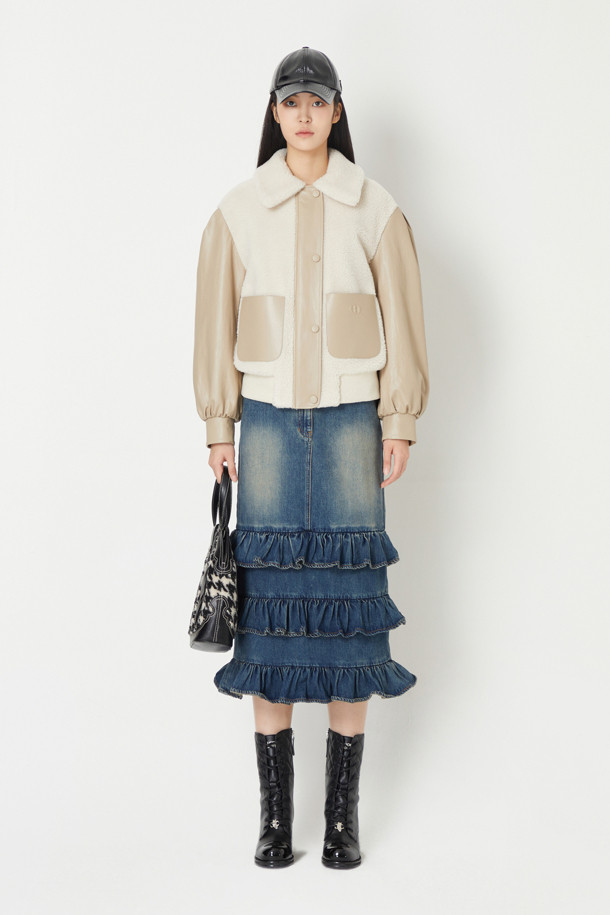 LUCKY CHOUETTE - 미디스커트 - Back Banding Frill Denim Skirt