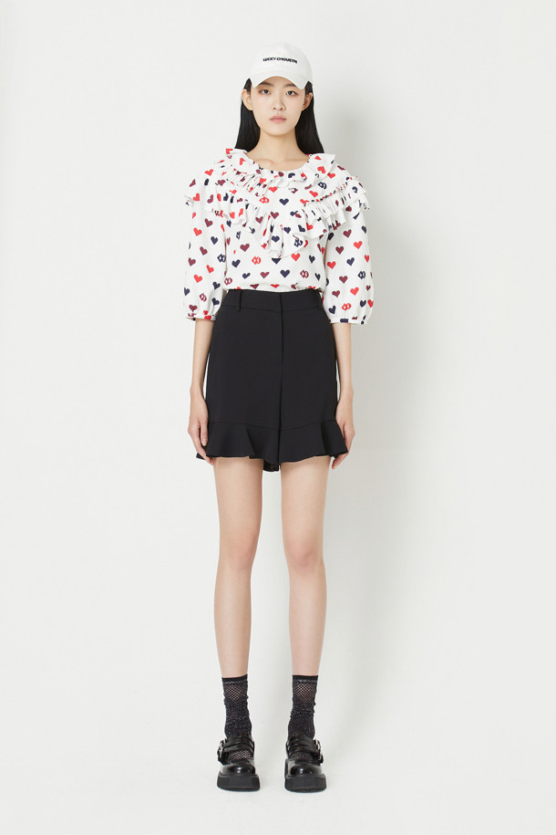 LUCKY CHOUETTE - 블라우스/셔츠 - Frill-point Heart Pixel Print Blouse