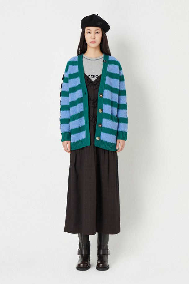 LUCKY CHOUETTE - 가디건 - Color Block Stripe Cardigan