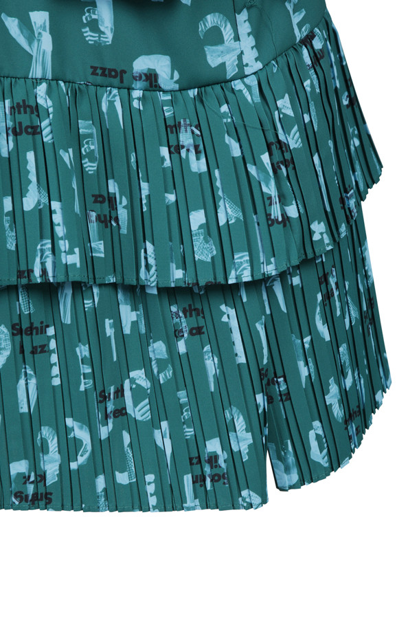 LUCKY CHOUETTE - 긴소매 원피스 - Printed Pleated Coloring Half-Neck Jersey Dress