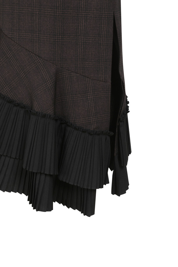 LUCKY CHOUETTE - 스커트/팬츠 - Hem Pleated Point Long Skirt (Check)