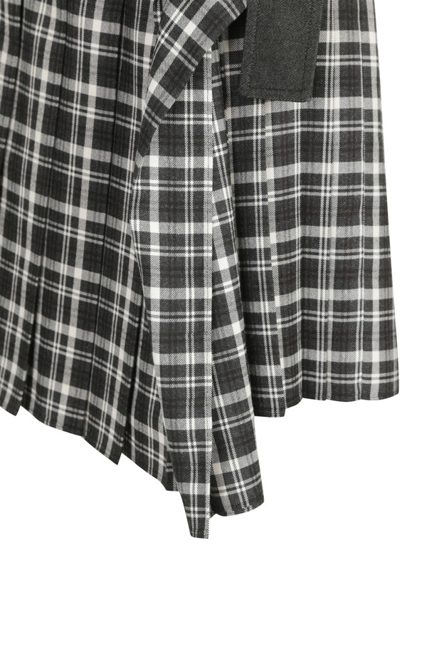 LUCKY CHOUETTE - 미디스커트 - Denim Overcoat Checkered Pleats Skirt