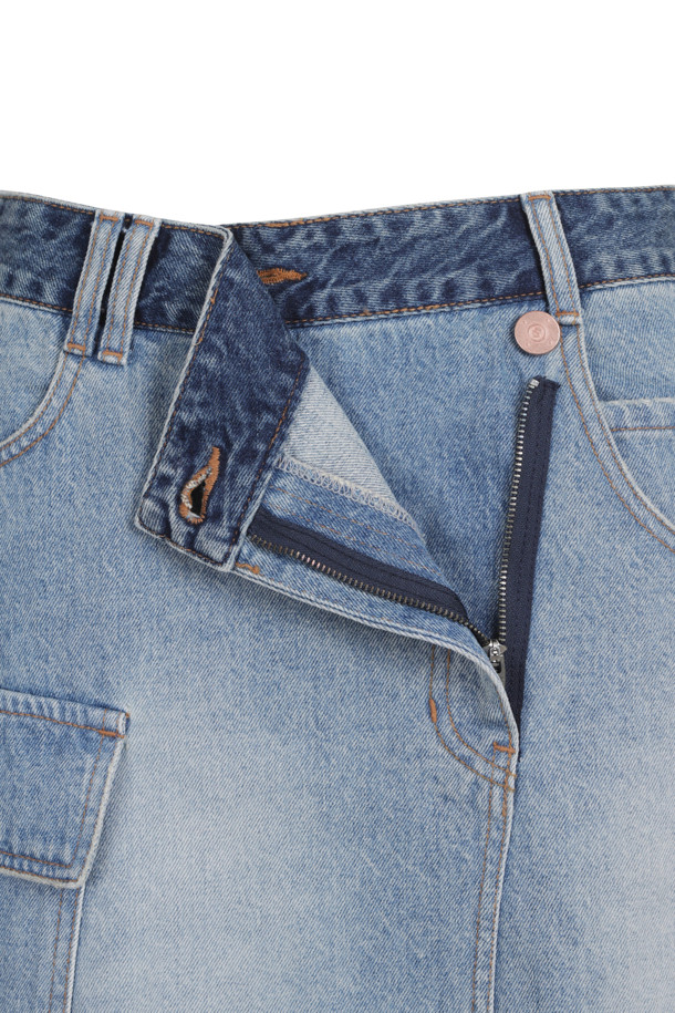 LUCKY CHOUETTE - 스커트/팬츠 - Out Pocket Unbalanced Denim Mini Skirt