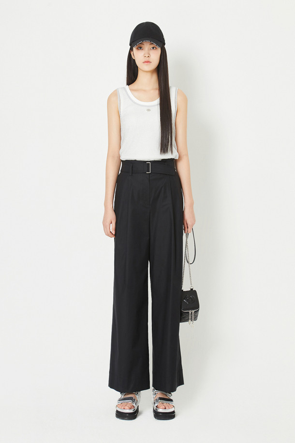 LUCKY CHOUETTE - 스커트/팬츠 - [Re-Order] Belt Back Banding Wide Pants