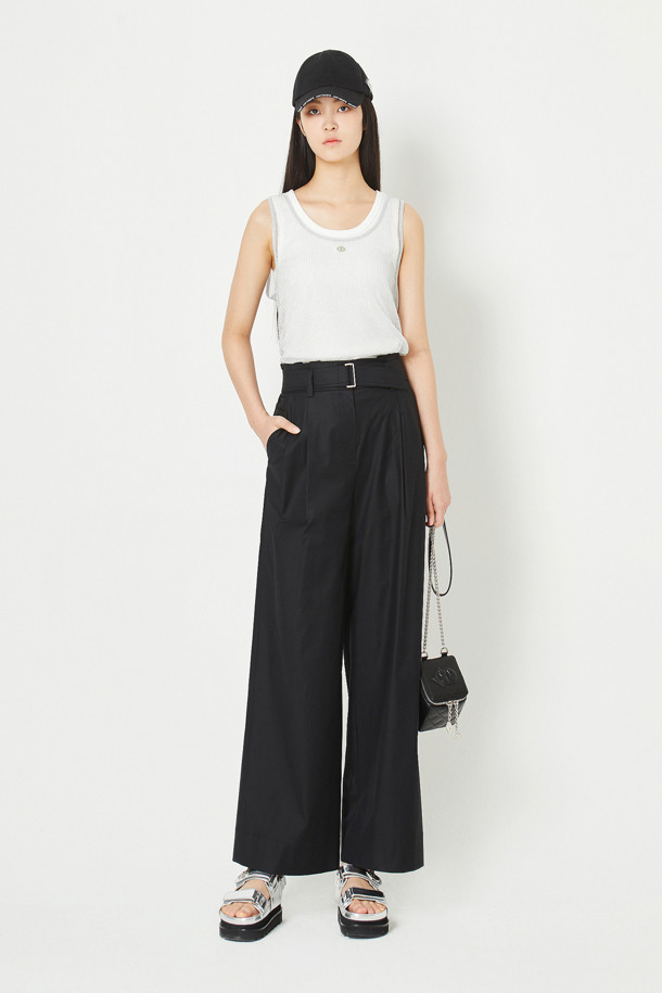 LUCKY CHOUETTE - 스커트/팬츠 - [Re-Order] Belt Back Banding Wide Pants