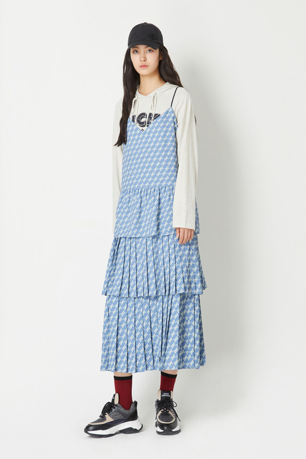 LUCKY CHOUETTE - 원피스 - Lucky Lettering Print Pleats Slip Dress