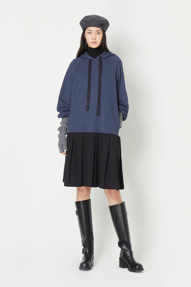 LUCKY CHOUETTE - 긴소매 원피스 - [셀럽착용] Hem Pleated Colored Hooded Jersey Dress