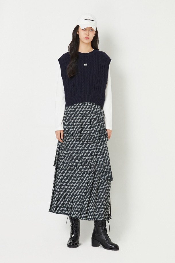 LUCKY CHOUETTE - 스커트/팬츠 - 3-Layer Pleats Back Banding Long Skirt (Print)