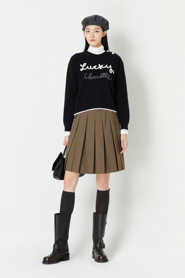 LUCKY CHOUETTE - 미디스커트 - Pleats Mid Skirt