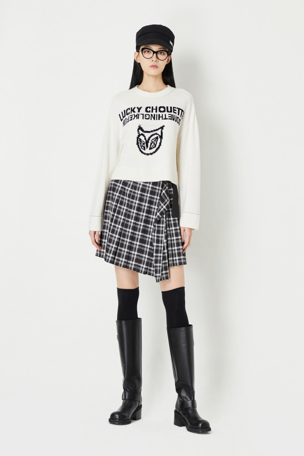 LUCKY CHOUETTE - 미디스커트 - Denim Overcoat Checkered Pleats Skirt