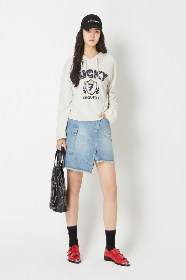 LUCKY CHOUETTE - 스커트/팬츠 - Out Pocket Unbalanced Denim Mini Skirt