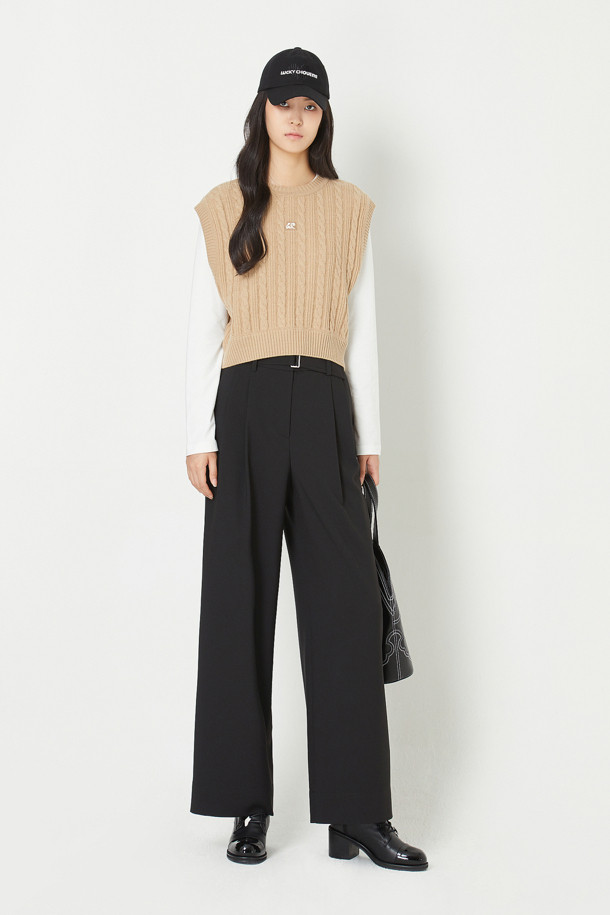 LUCKY CHOUETTE - 스커트/팬츠 - [Re-Order] Belted Back Banding Wide Pants