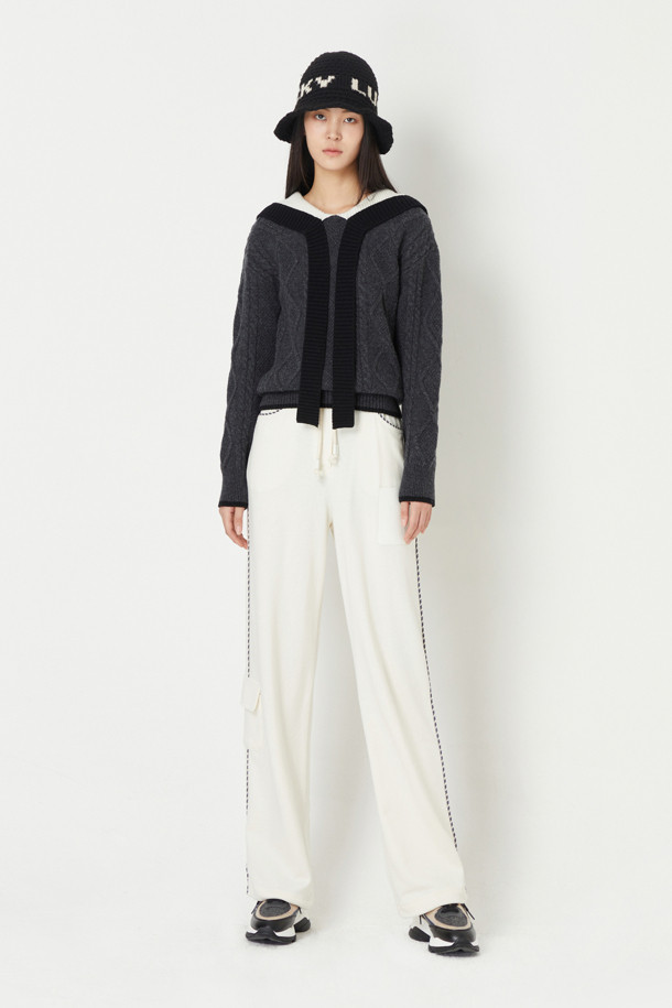 LUCKY CHOUETTE - 롱/미디팬츠 - Side Block Point Jersey Jogger Back Banding Pants