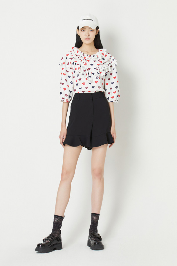 LUCKY CHOUETTE - 블라우스/셔츠 - Frill-point Heart Pixel Print Blouse