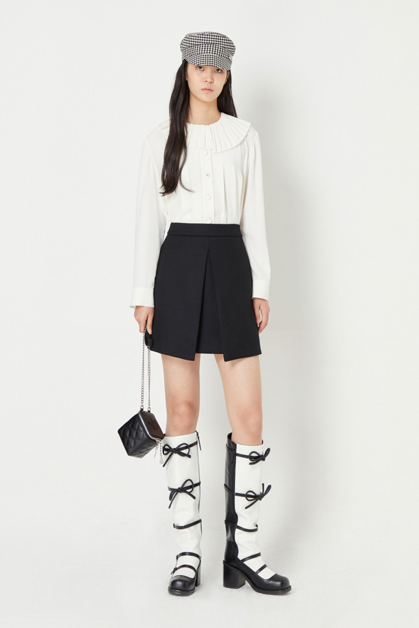 LUCKY CHOUETTE - 블라우스/셔츠 - Pleated Point Polyester Long-Sleeved Blouse