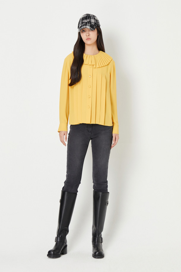 LUCKY CHOUETTE - 블라우스/셔츠 - Pleated Point Polyester Long-Sleeved Blouse