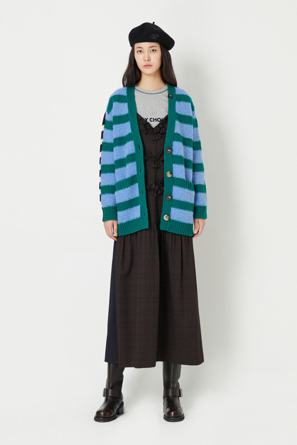 LUCKY CHOUETTE - 가디건 - Color Block Stripe Cardigan