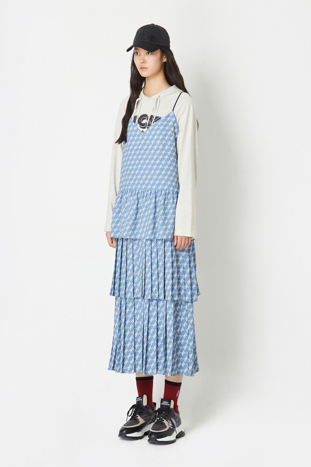 LUCKY CHOUETTE - 원피스 - Lucky Lettering Print Pleats Slip Dress