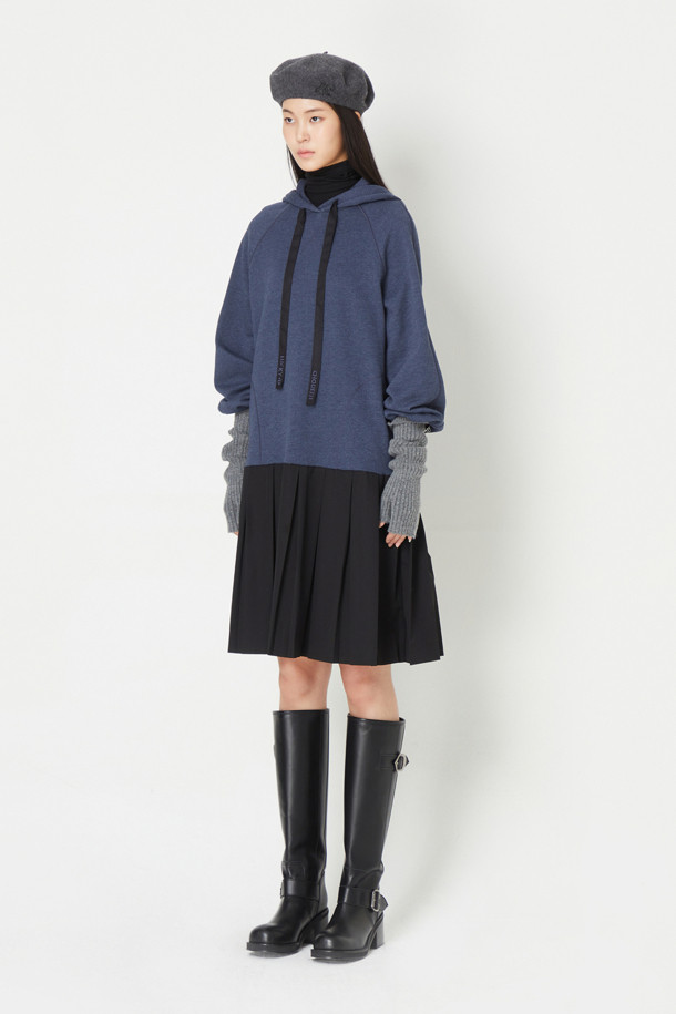 LUCKY CHOUETTE - 긴소매 원피스 - [셀럽착용] Hem Pleated Colored Hooded Jersey Dress