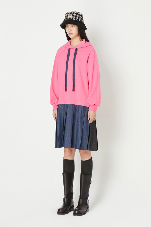 LUCKY CHOUETTE - 긴소매 원피스 - Hem Pleated Colored Hooded Jersey Dress