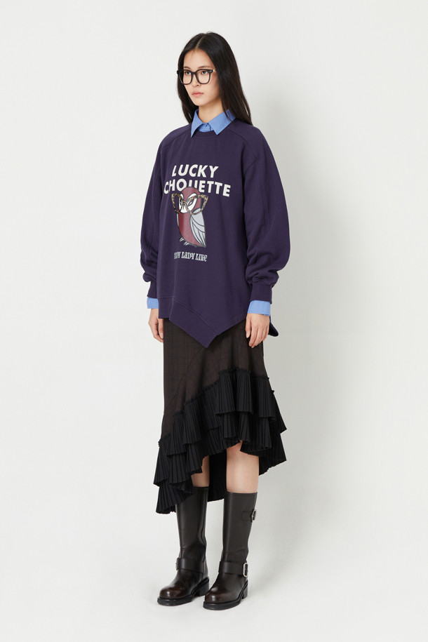 LUCKY CHOUETTE - 스커트/팬츠 - Hem Pleated Point Long Skirt (Check)