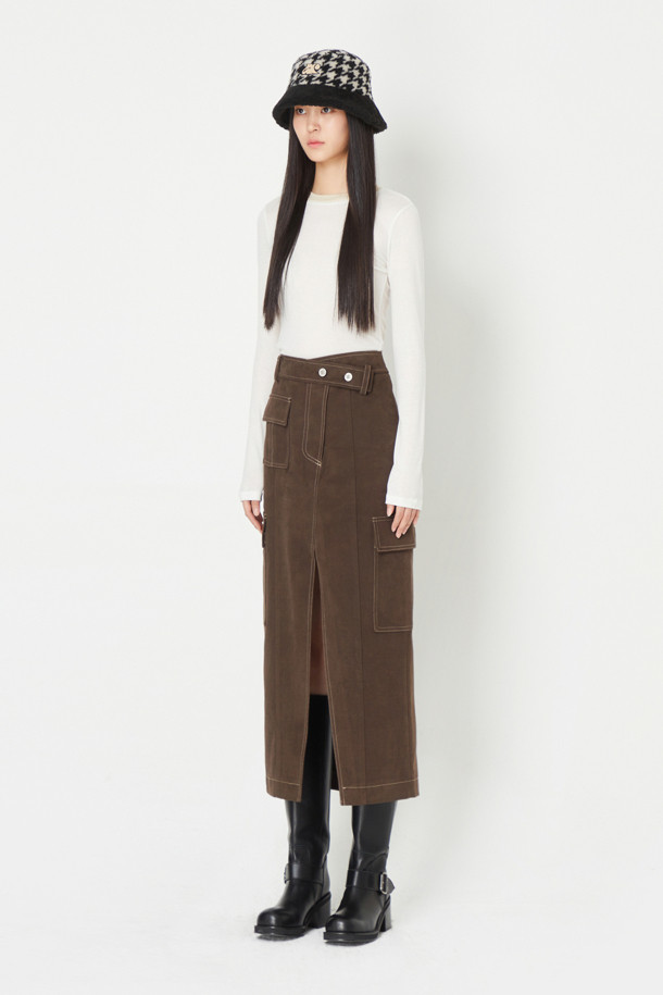 LUCKY CHOUETTE - 롱스커트 - Out Pocket Cotton H Line Long Skirt 