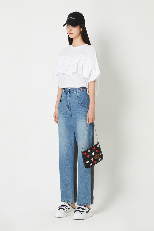 LUCKY CHOUETTE - 스커트/팬츠 - Front Back Color Block Denim Pants