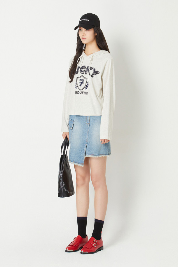 LUCKY CHOUETTE - 스커트/팬츠 - Out Pocket Unbalanced Denim Mini Skirt