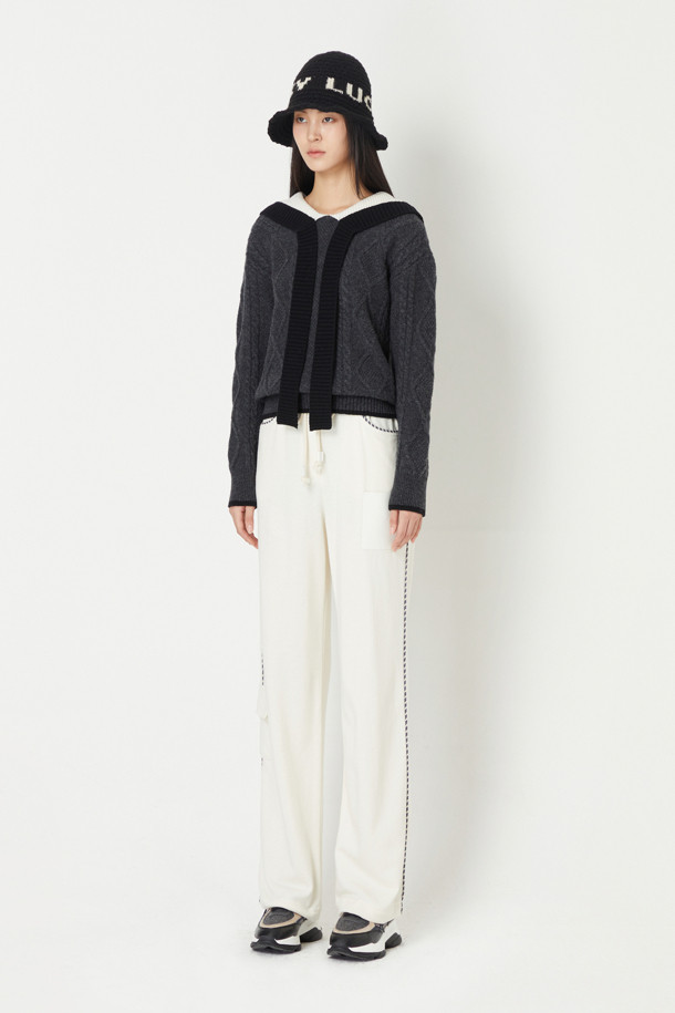 LUCKY CHOUETTE - 롱/미디팬츠 - Side Block Point Jersey Jogger Back Banding Pants