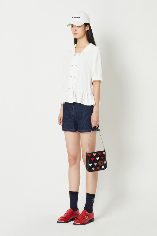 LUCKY CHOUETTE - 블라우스/셔츠 - Polyester Sailor Short-Sleeved Blouse