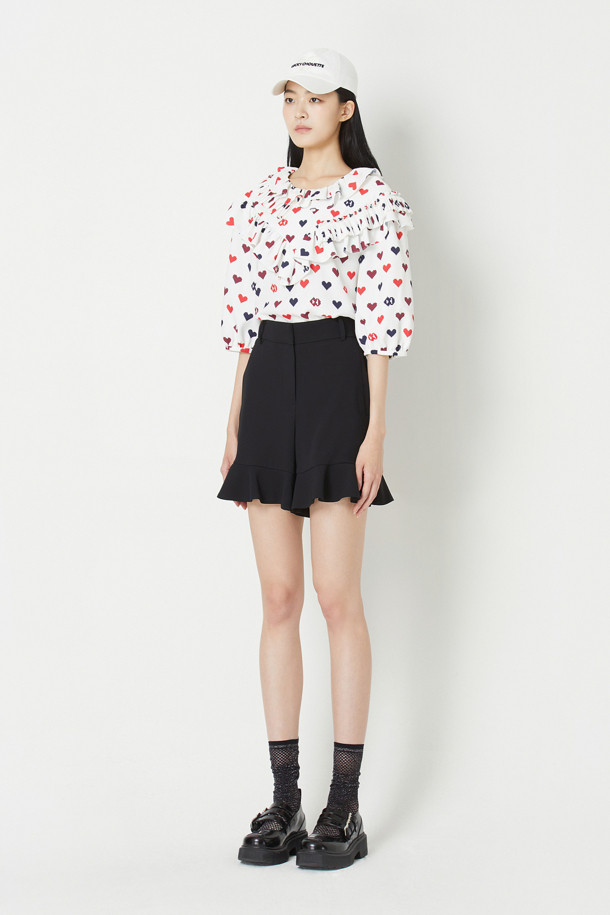 LUCKY CHOUETTE - 블라우스/셔츠 - Frill-point Heart Pixel Print Blouse