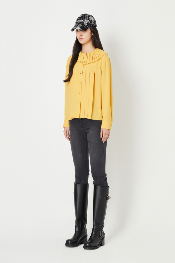 LUCKY CHOUETTE - 블라우스/셔츠 - Pleated Point Polyester Long-Sleeved Blouse