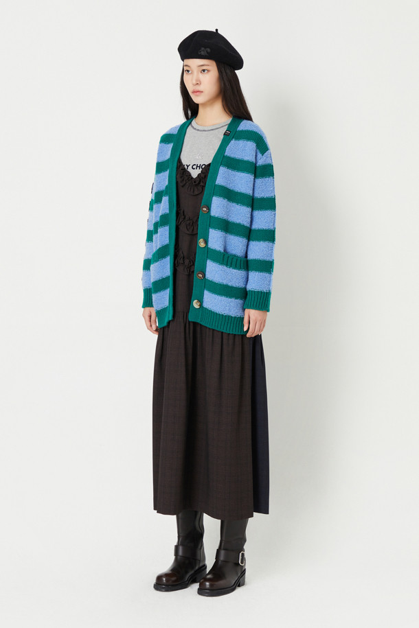 LUCKY CHOUETTE - 가디건 - Color Block Stripe Cardigan