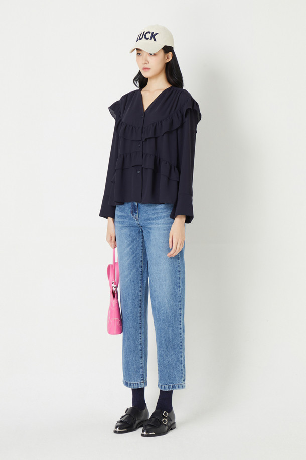 LUCKY CHOUETTE - 블라우스/셔츠 - Collarless Frill Blouse