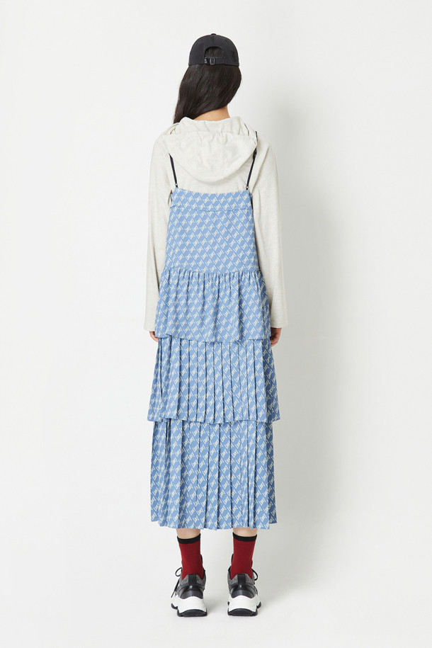 LUCKY CHOUETTE - 원피스 - Lucky Lettering Print Pleats Slip Dress