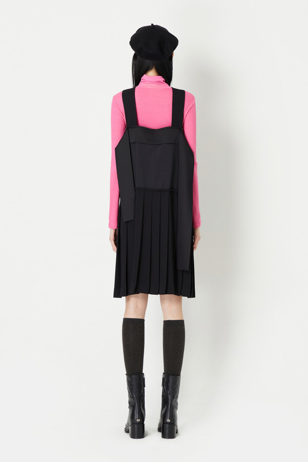 LUCKY CHOUETTE - 민소매 원피스 - Pleated Block Sleeveless Midi Dress