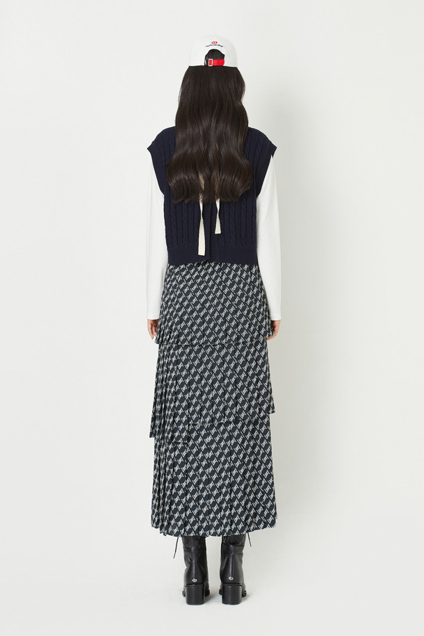 LUCKY CHOUETTE - 스커트/팬츠 - 3-Layer Pleats Back Banding Long Skirt (Print)