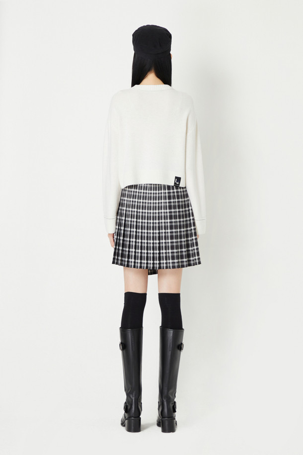 LUCKY CHOUETTE - 미디스커트 - Denim Overcoat Checkered Pleats Skirt